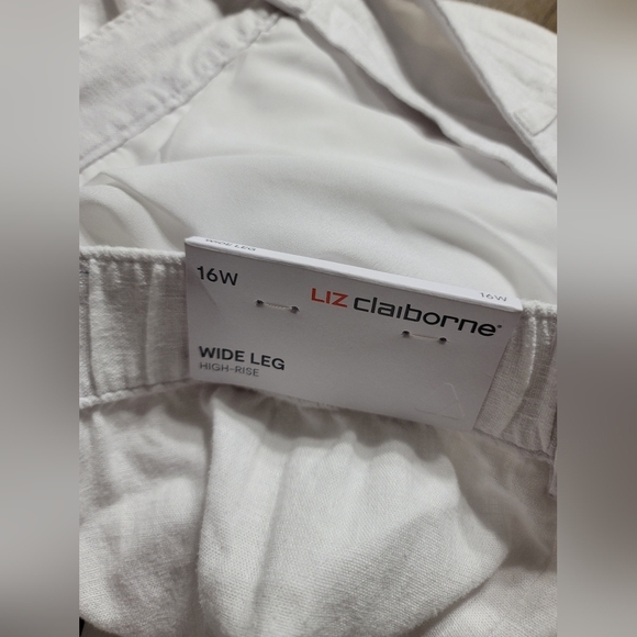 Liz Claiborne Plus Linen High Rise Wide Leg Flat Front Pant 16W White Oversized - Picture 7 of 9